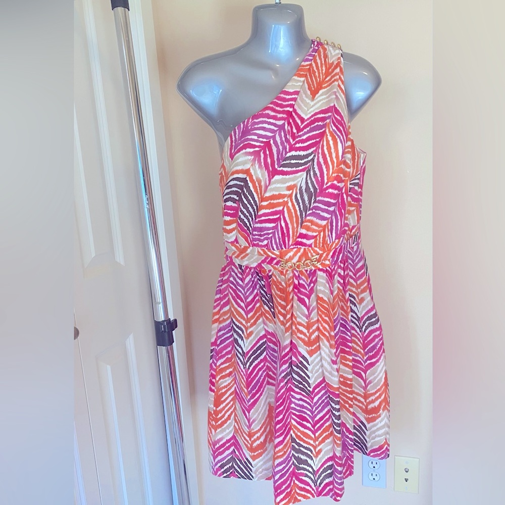 Trina Turk silk one-shoulder dress. Size 8.